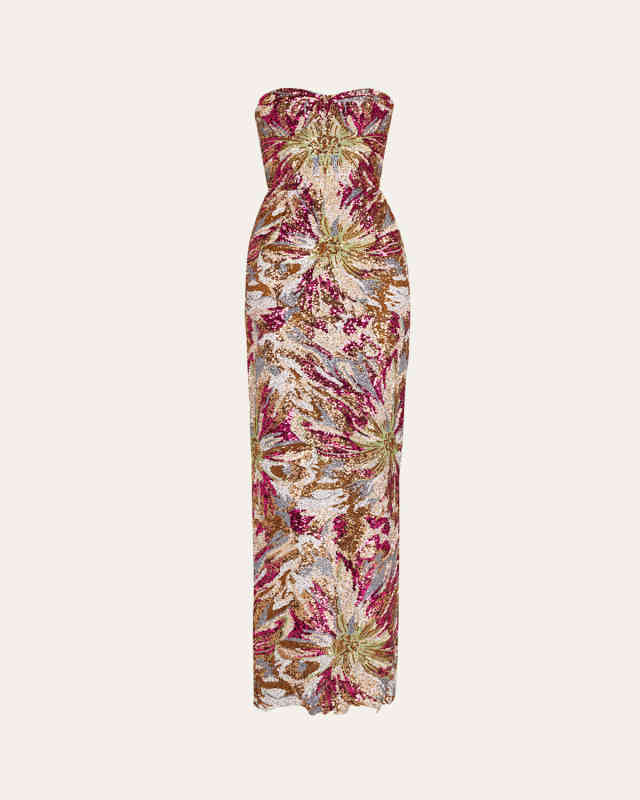 Dahlia Strapless Embroidered Sequin Gown